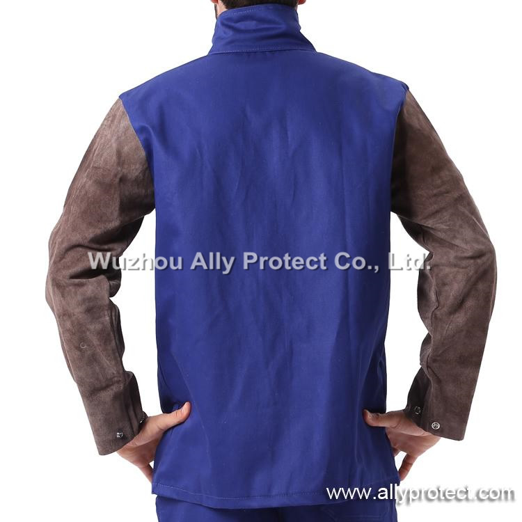 AP-2530 Blue FR & Charcoal-brown Leather Welding Jacket